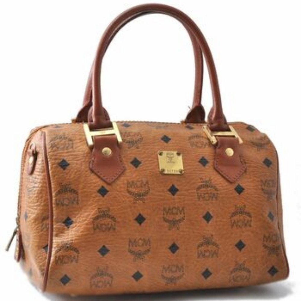 MCM Cognac Visetos Speedy Leather HandBag